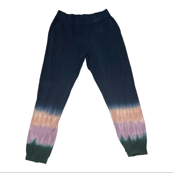 Wildfox Hadley Sweat-Pant Navy French Terry Cotton Rib Trim Tie Dye Jogger Small - Picture 1 of 9